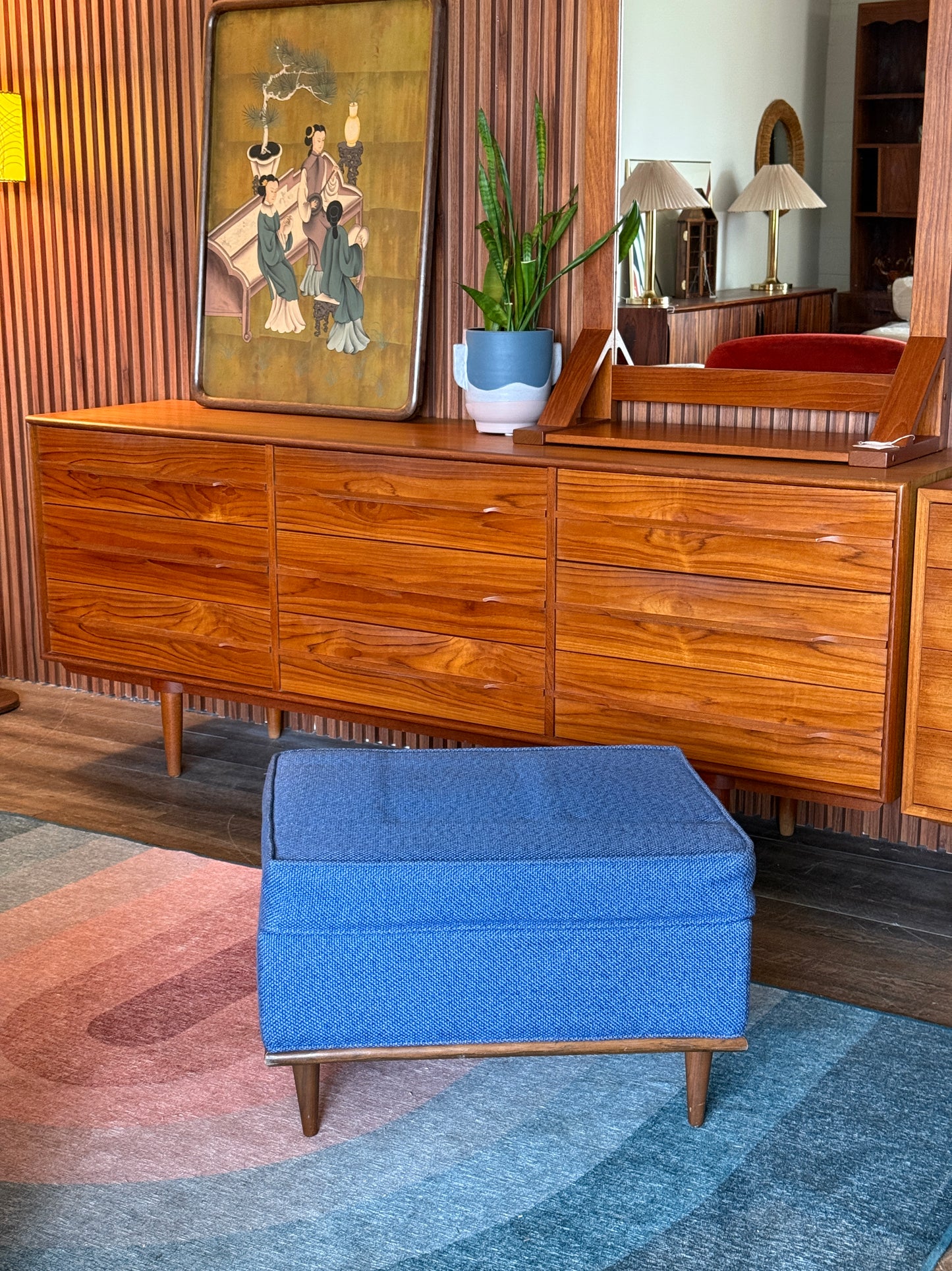 Vintage MCM Blue Ottoman