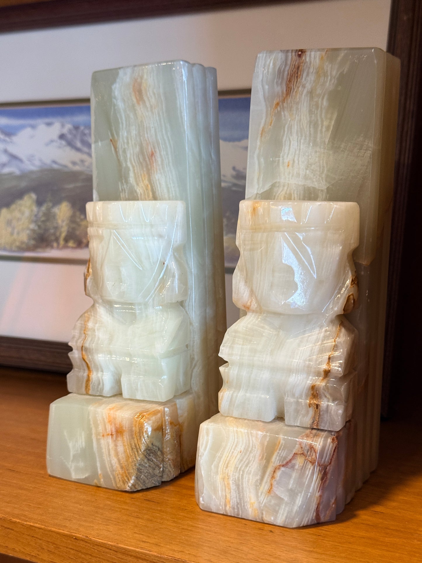 Vintage Aztec Onyx Bookends