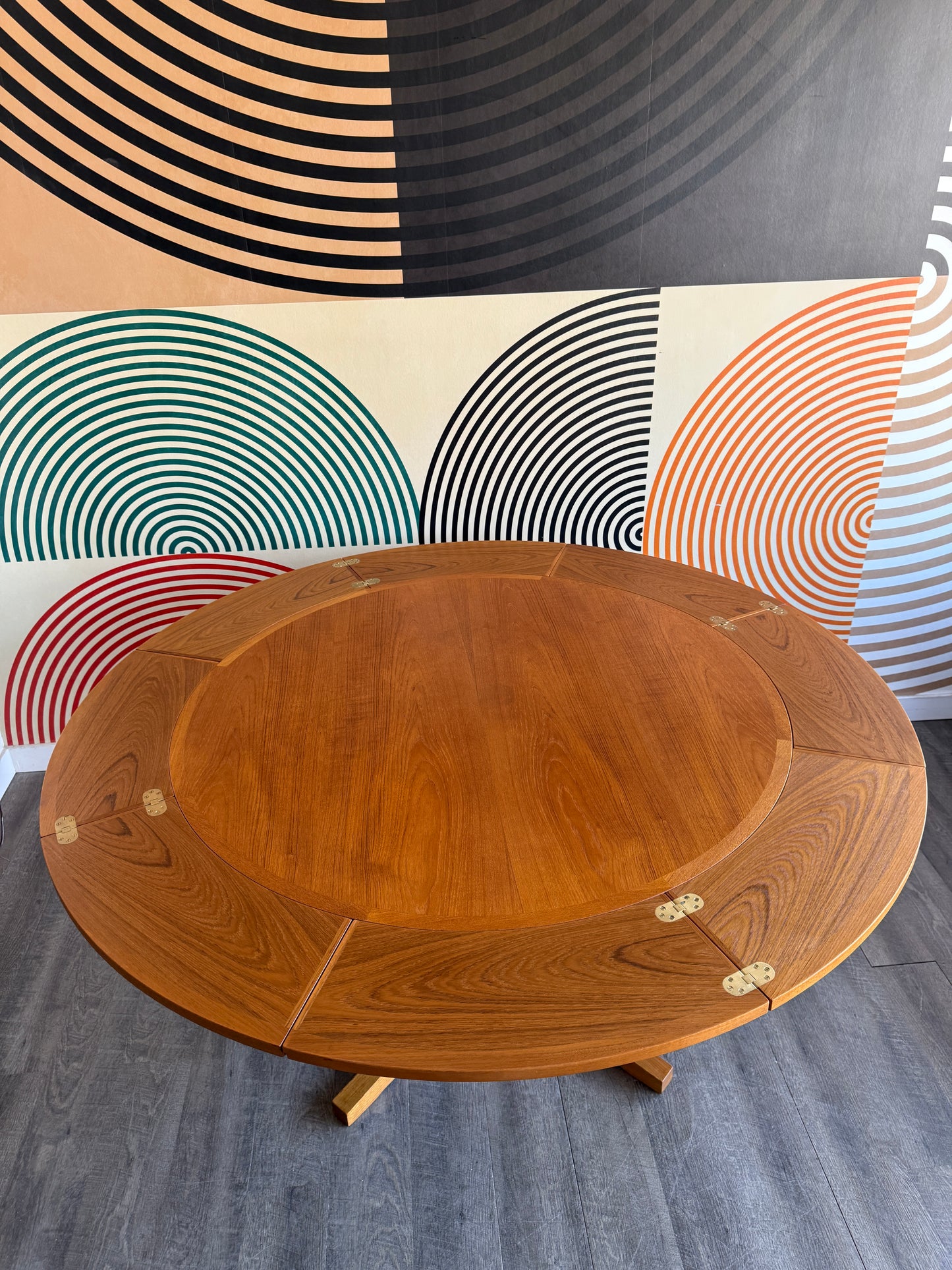 Dyrlund "Lotus" Teak Expanding Circular Dining Table