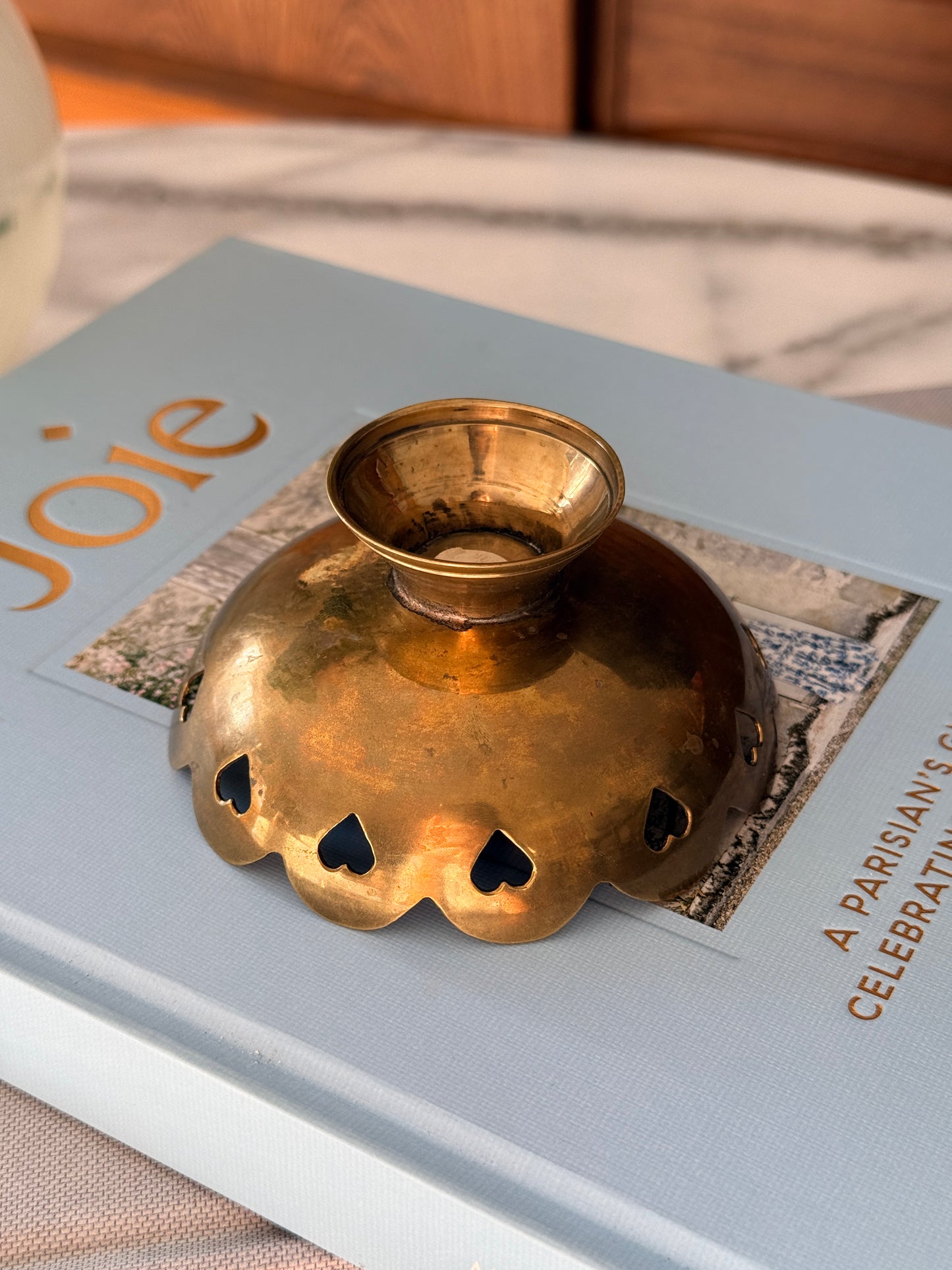 Vintage Brass Candy Bowl With Hearts Cut Out