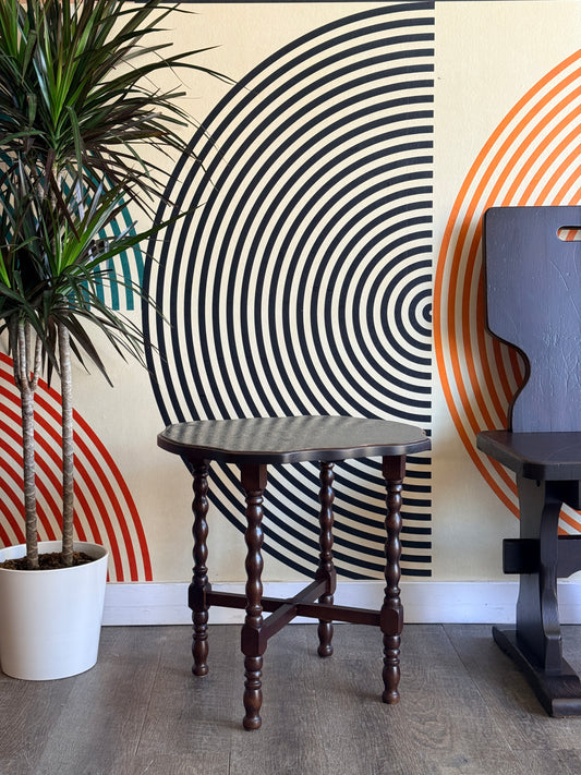 Vintage Bobbin Leg Side Table with a Metallic Silver Top
