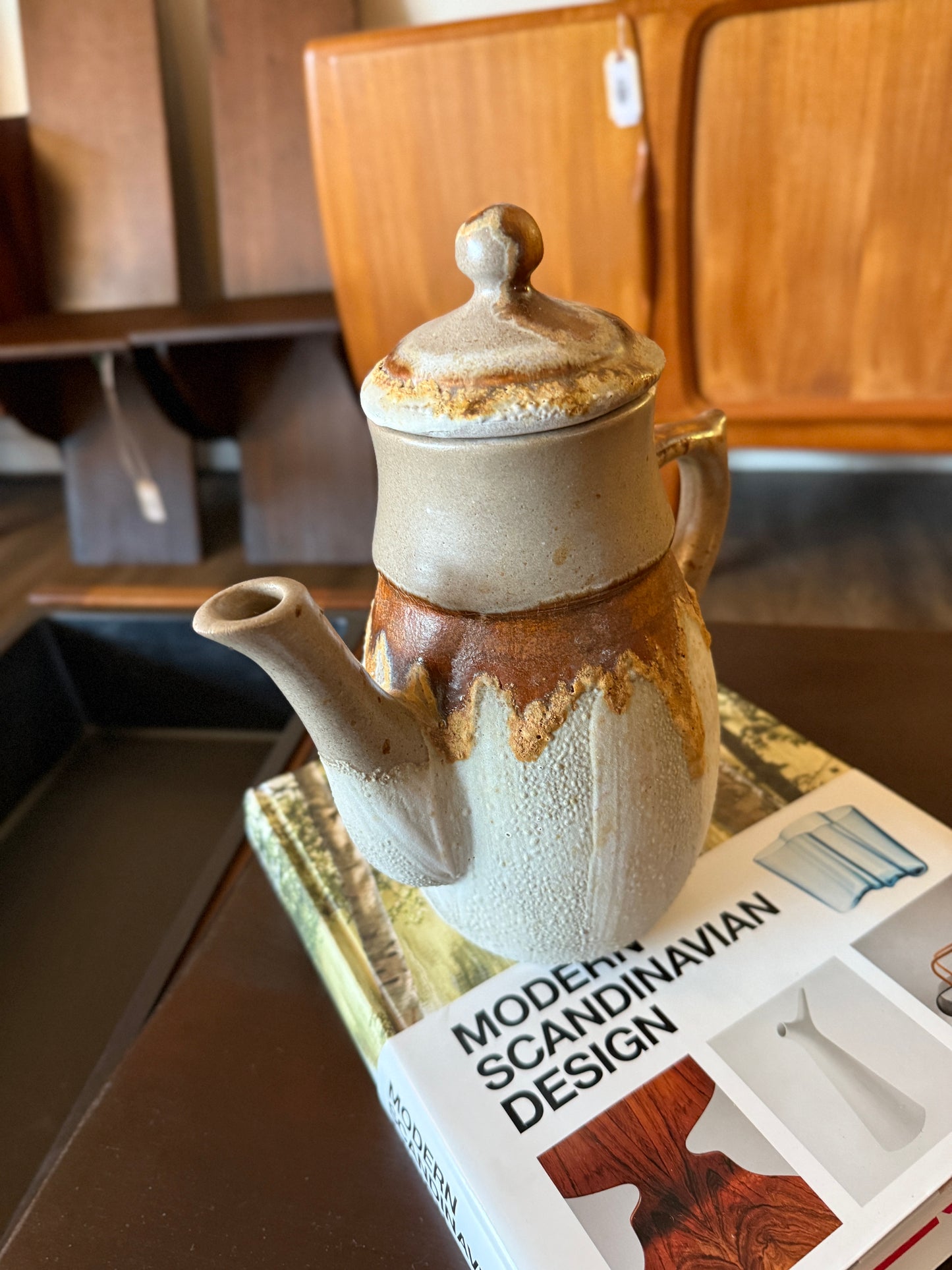 Laurentian Pottery Tundra 8-402 Teapot Coffee Pot Canada Stoneware Drip Glaze