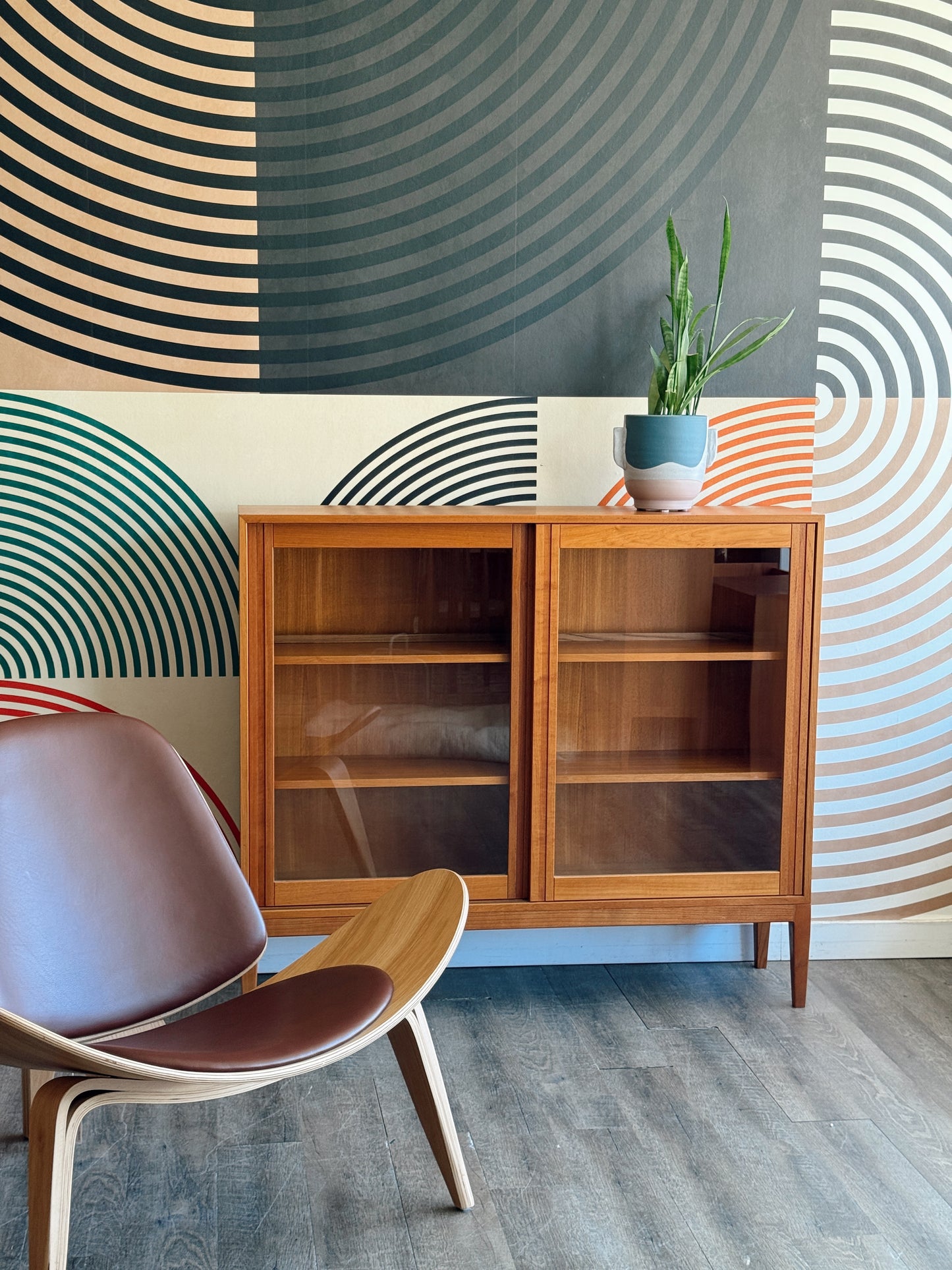 Danish Teak Curio Cabinet on Custom Base