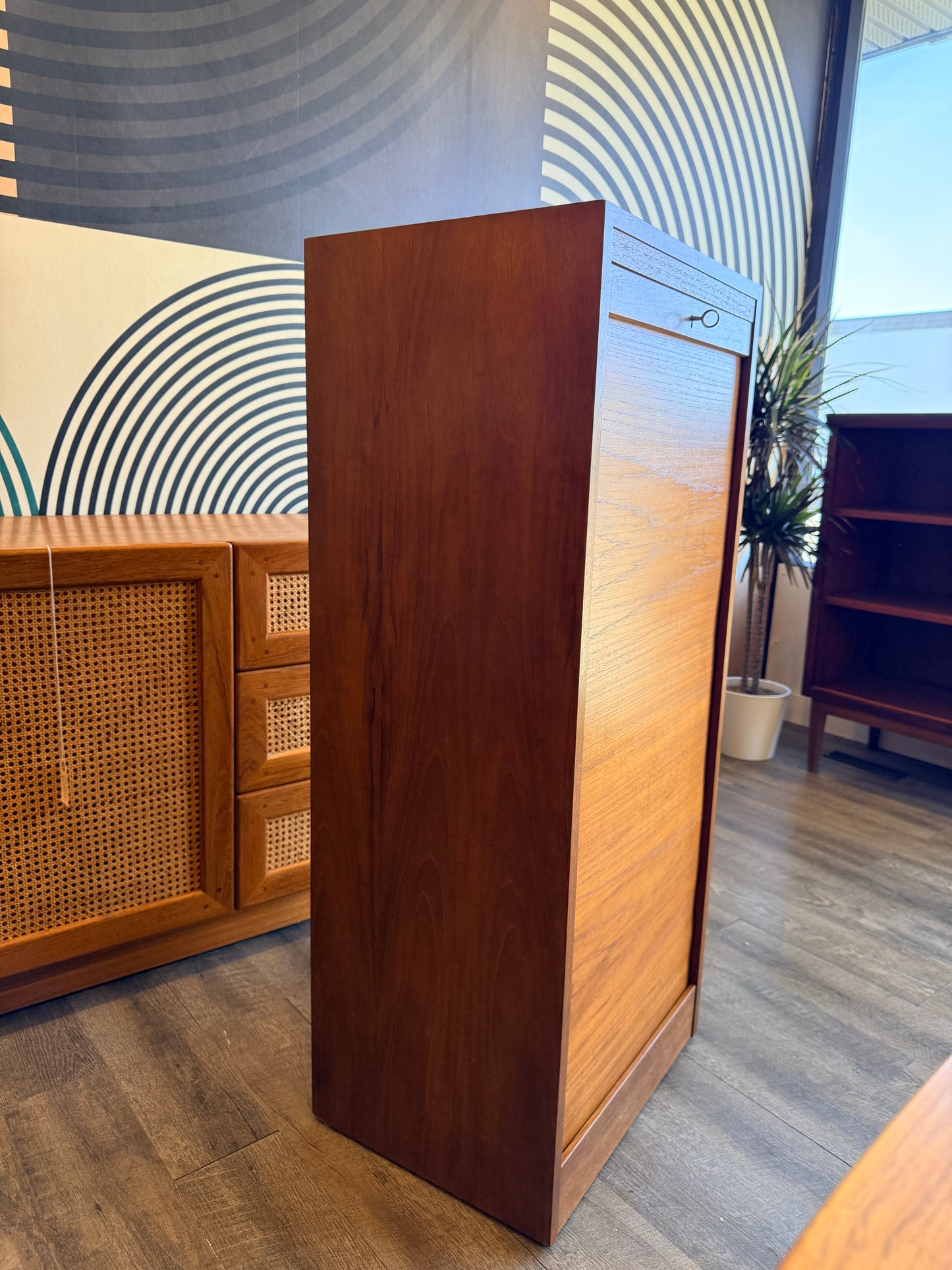 Danish Teak Tambour Door Filing Cabinet