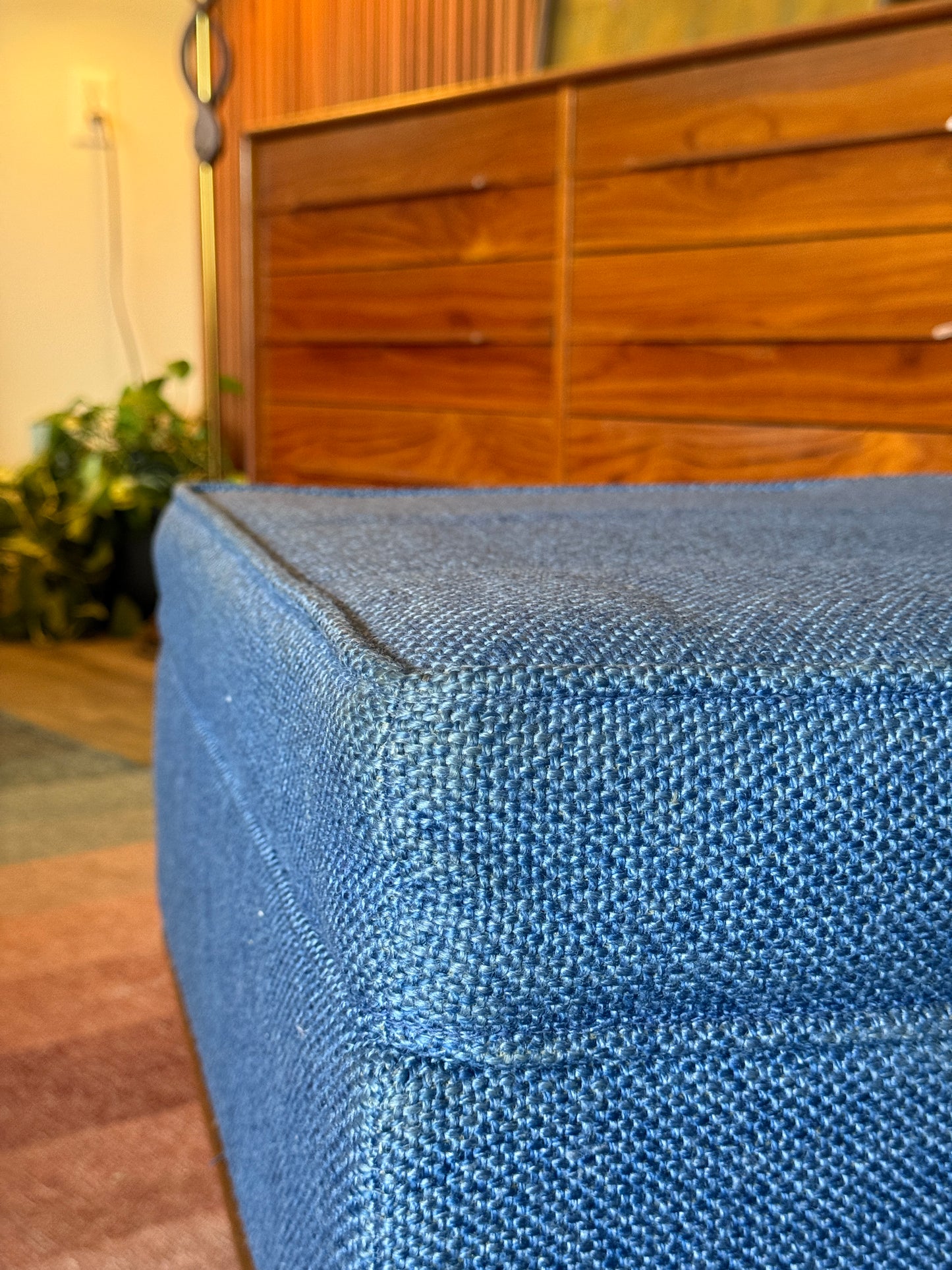 Vintage MCM Blue Ottoman