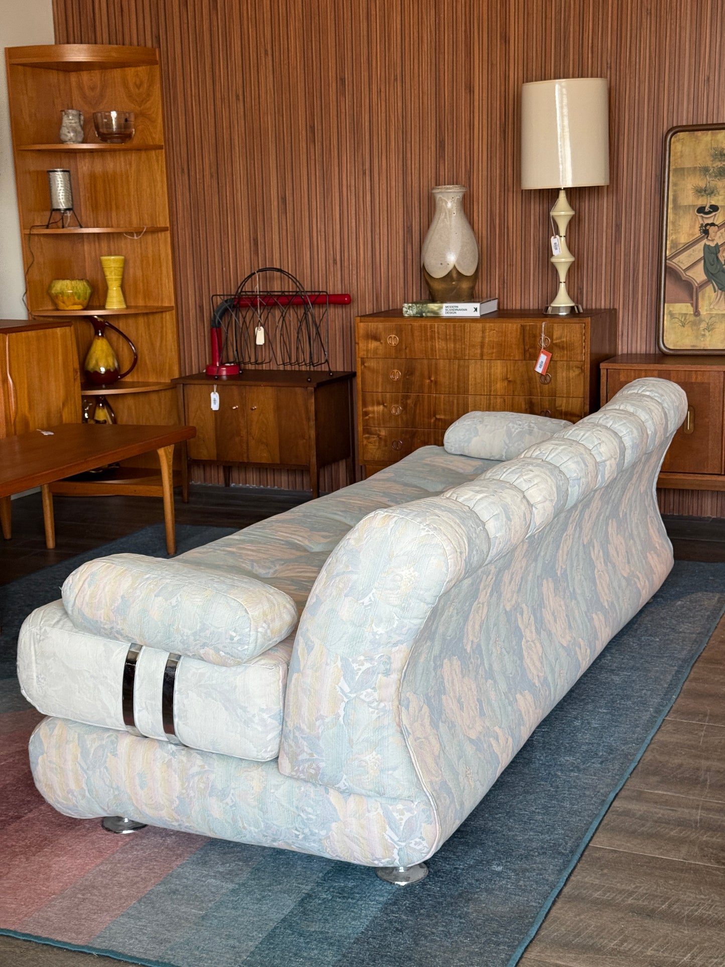 Vintage Floral and Chrome Sofa