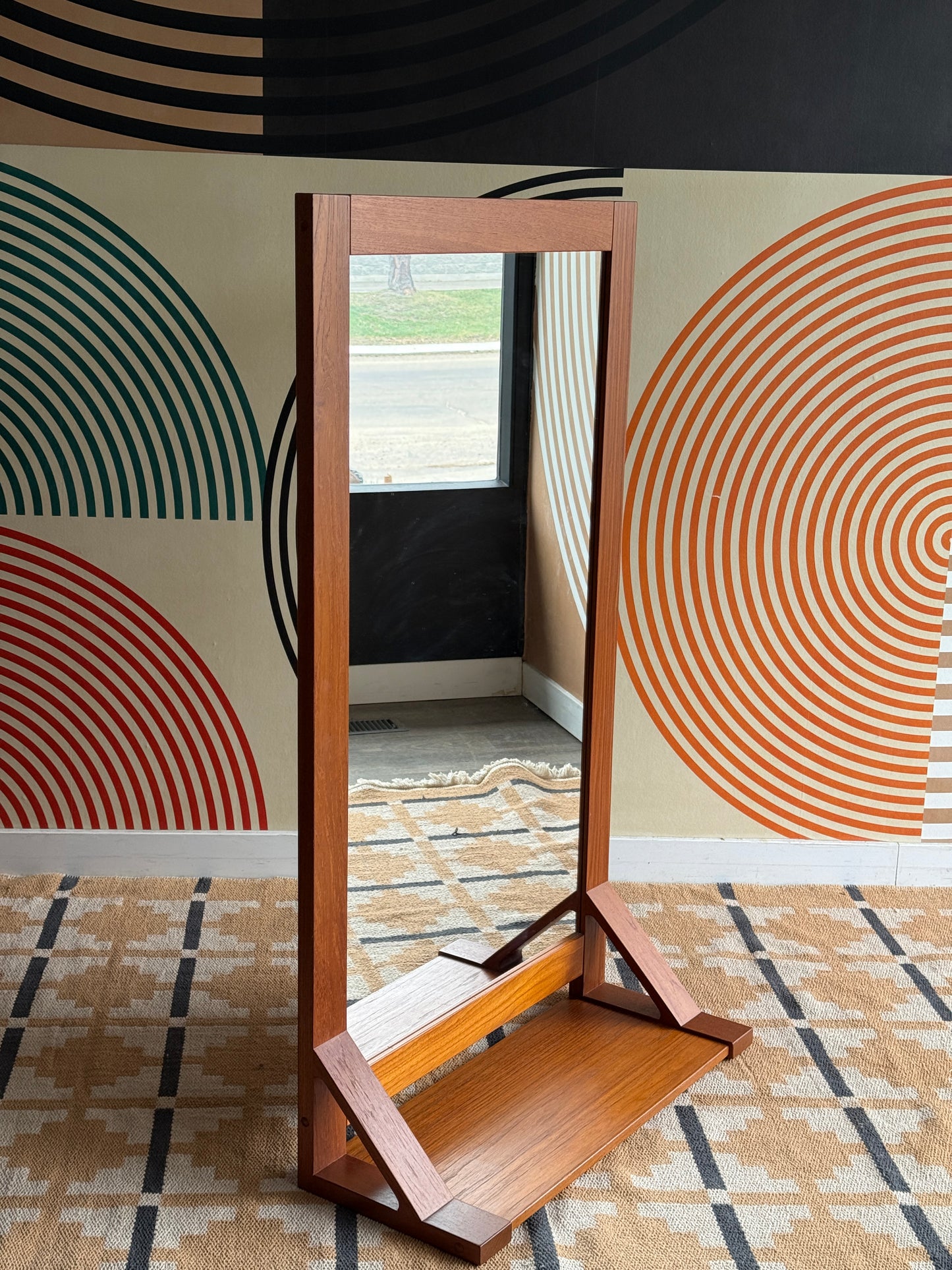 Danish Teak Hanging Mirror with Shelf