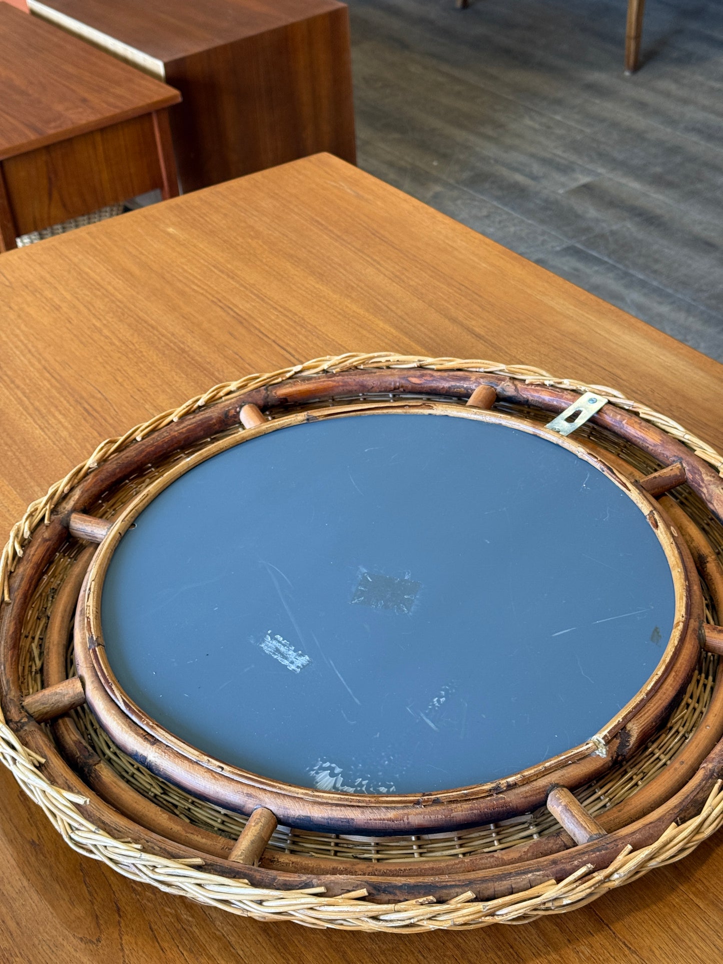 Vintage Round Wicker Mirror