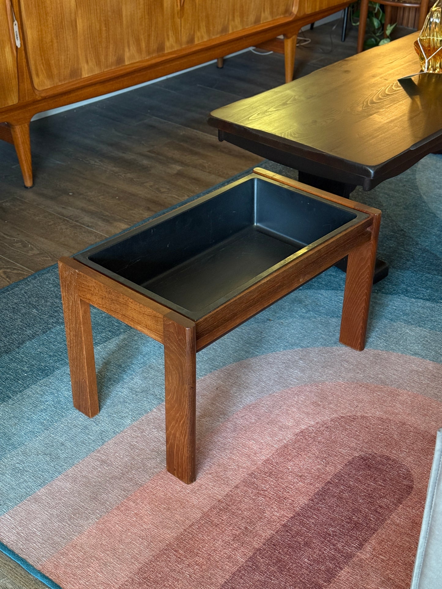 Vintage Solid Teak Planter w/ Removable Insert