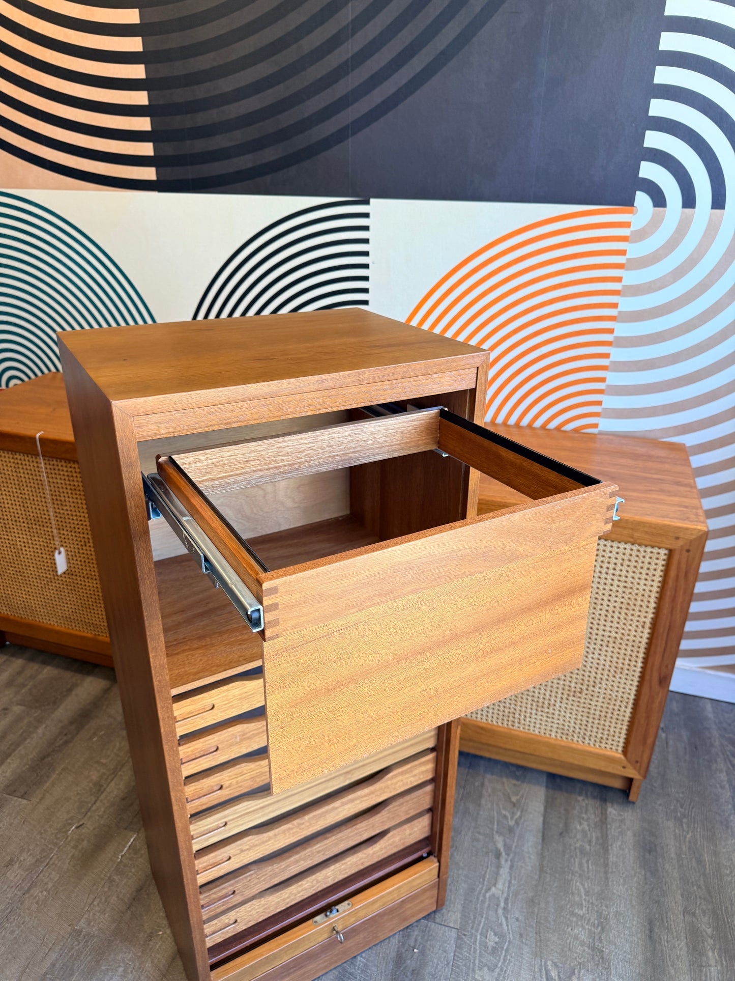 Danish Teak Tambour Door Filing Cabinet