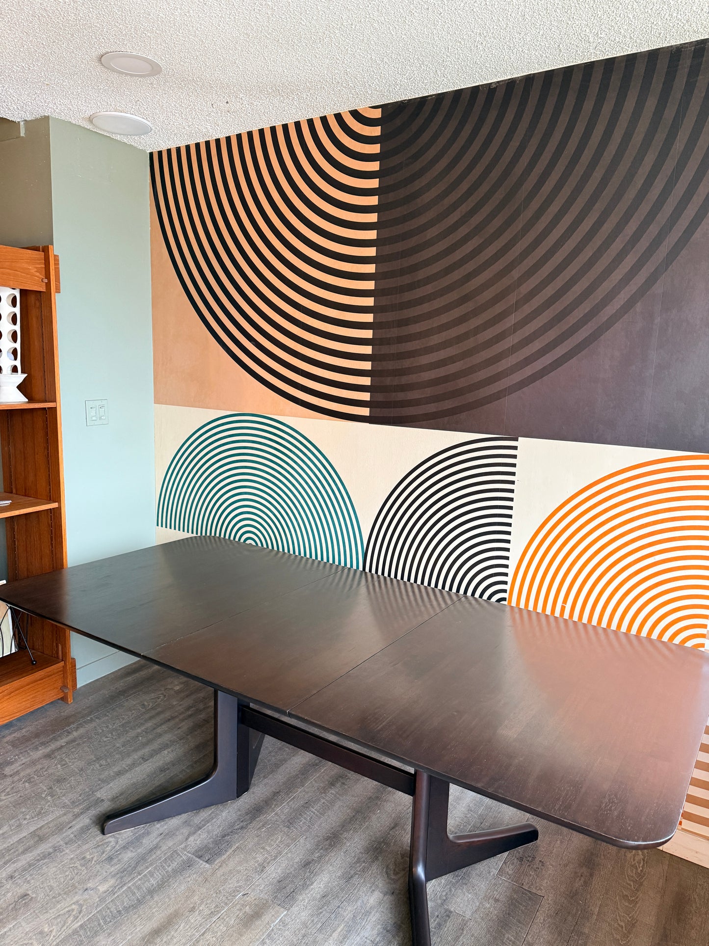 Rectangular Dark Brown Dining Table with 1 Leaf