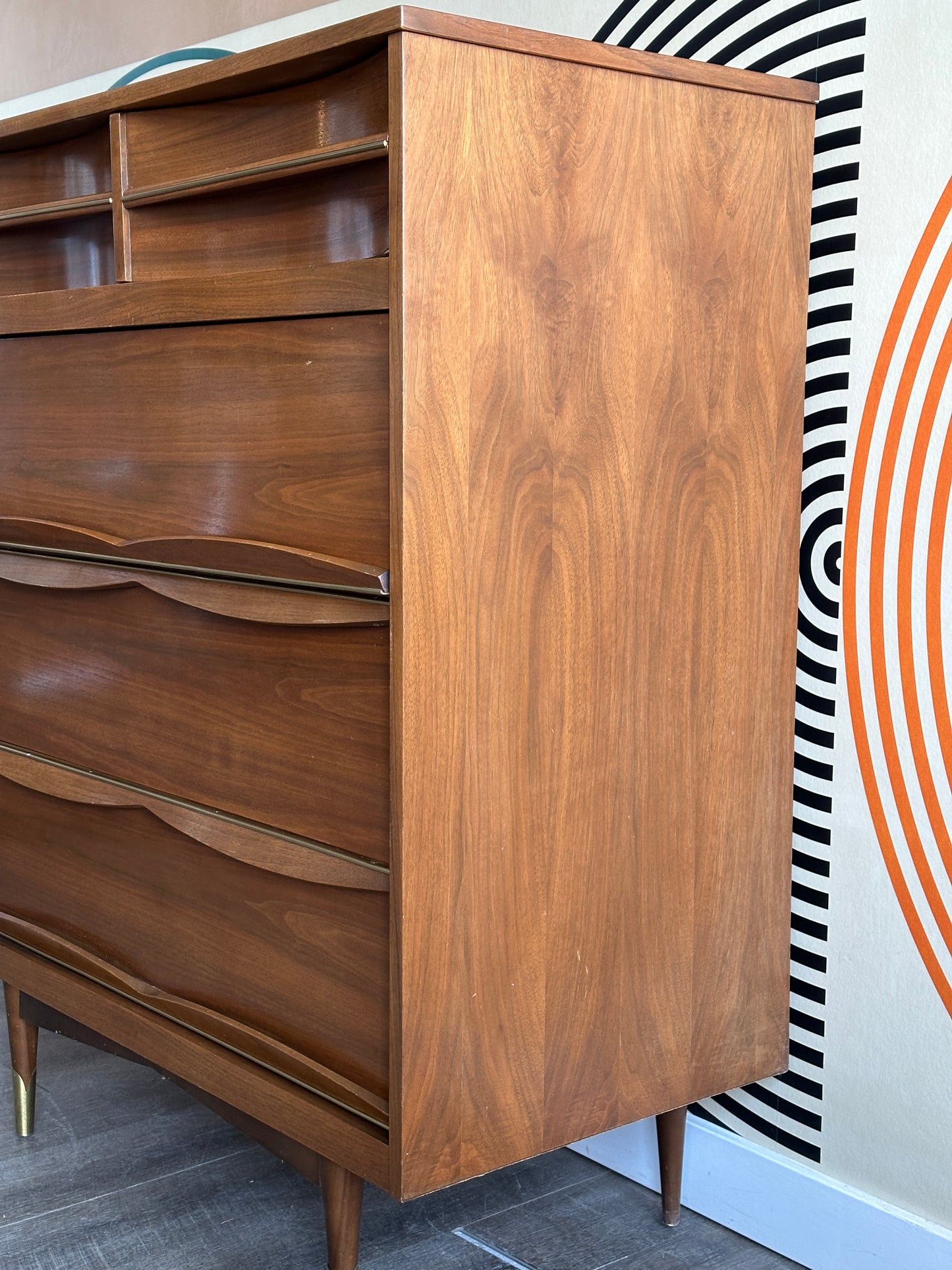 Vintage Vic Art Walnut Tallboy Dresser