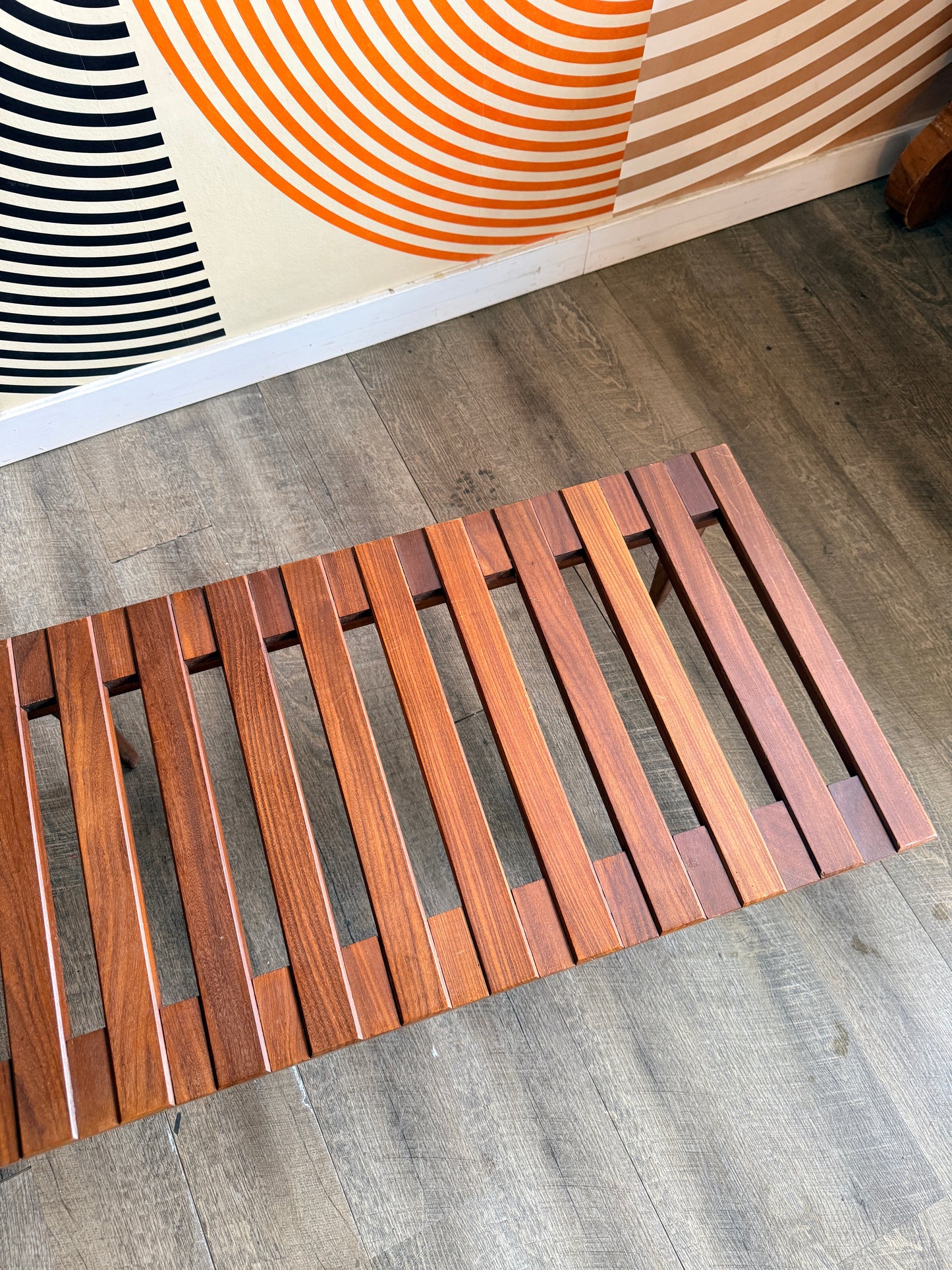 Solid Afromosia Teak Slatted Bench/ Coffee Table