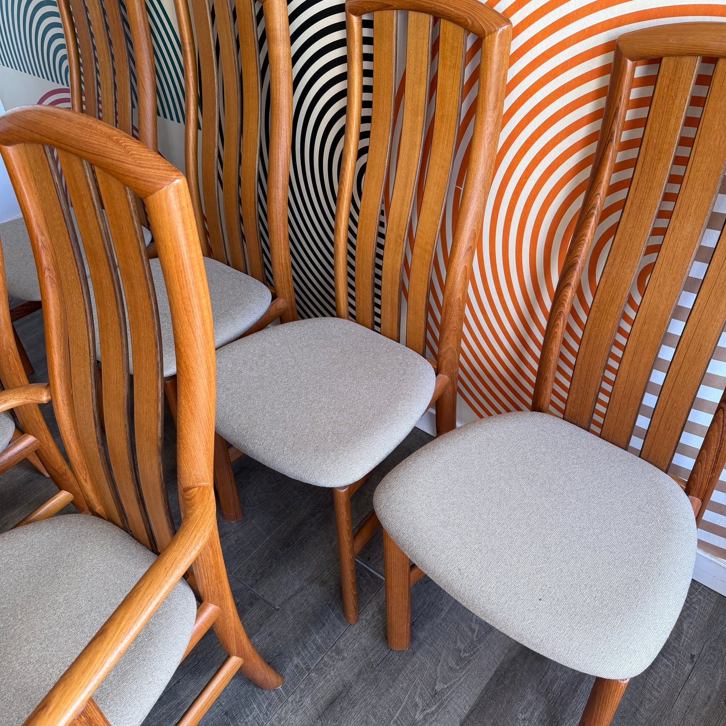 Set of 6 Vintage Danish High-back Teak Dining Chairs