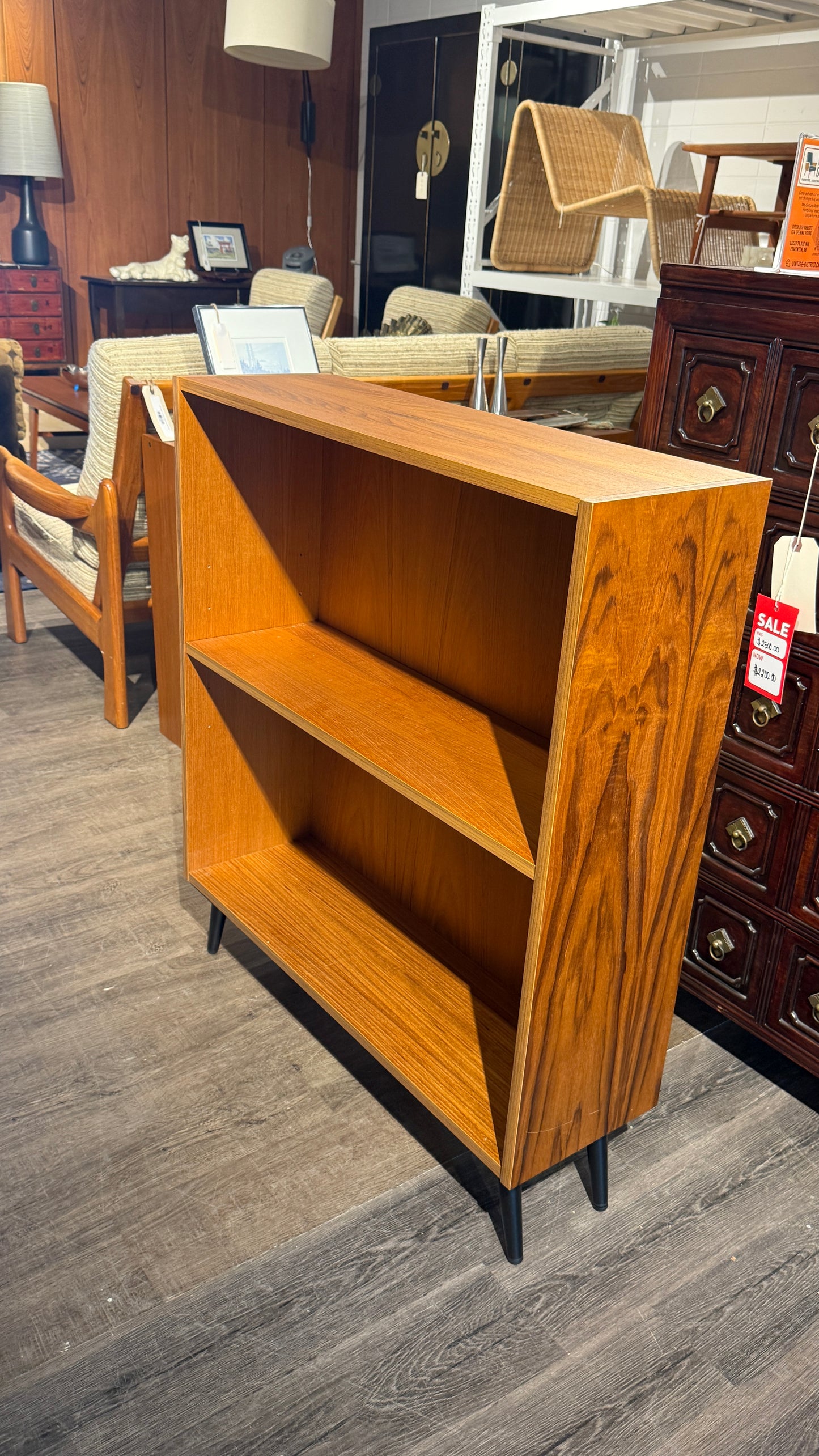 Vintage Teak Bookcase on Metal Legs