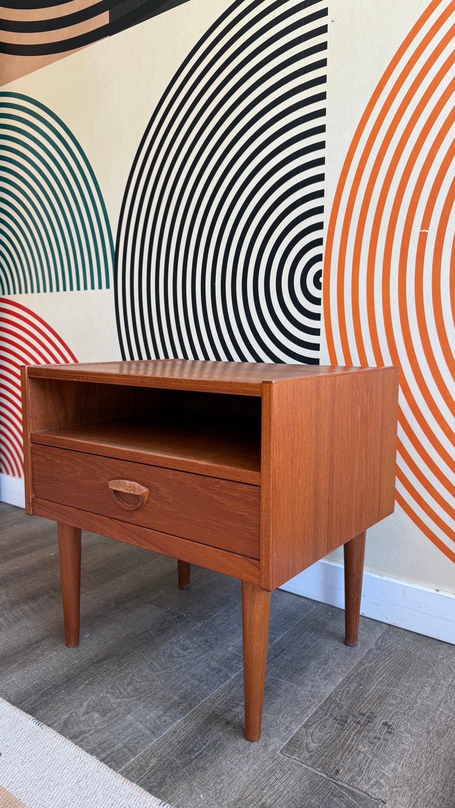 Vintage Danish Teak Nightstand with Open Shelf