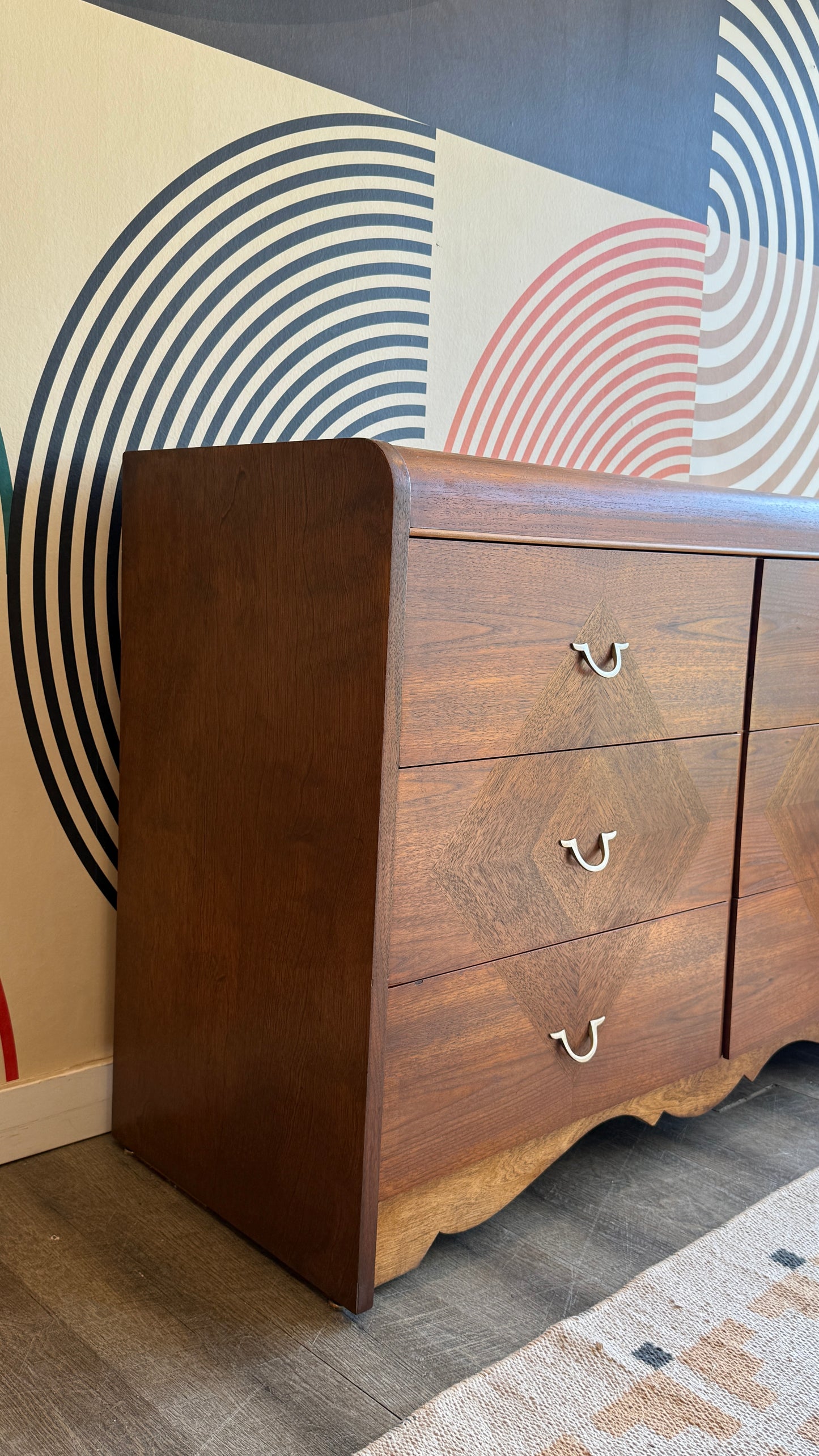 Vintage Sculptural Walnut 6-Drawer Dresser
