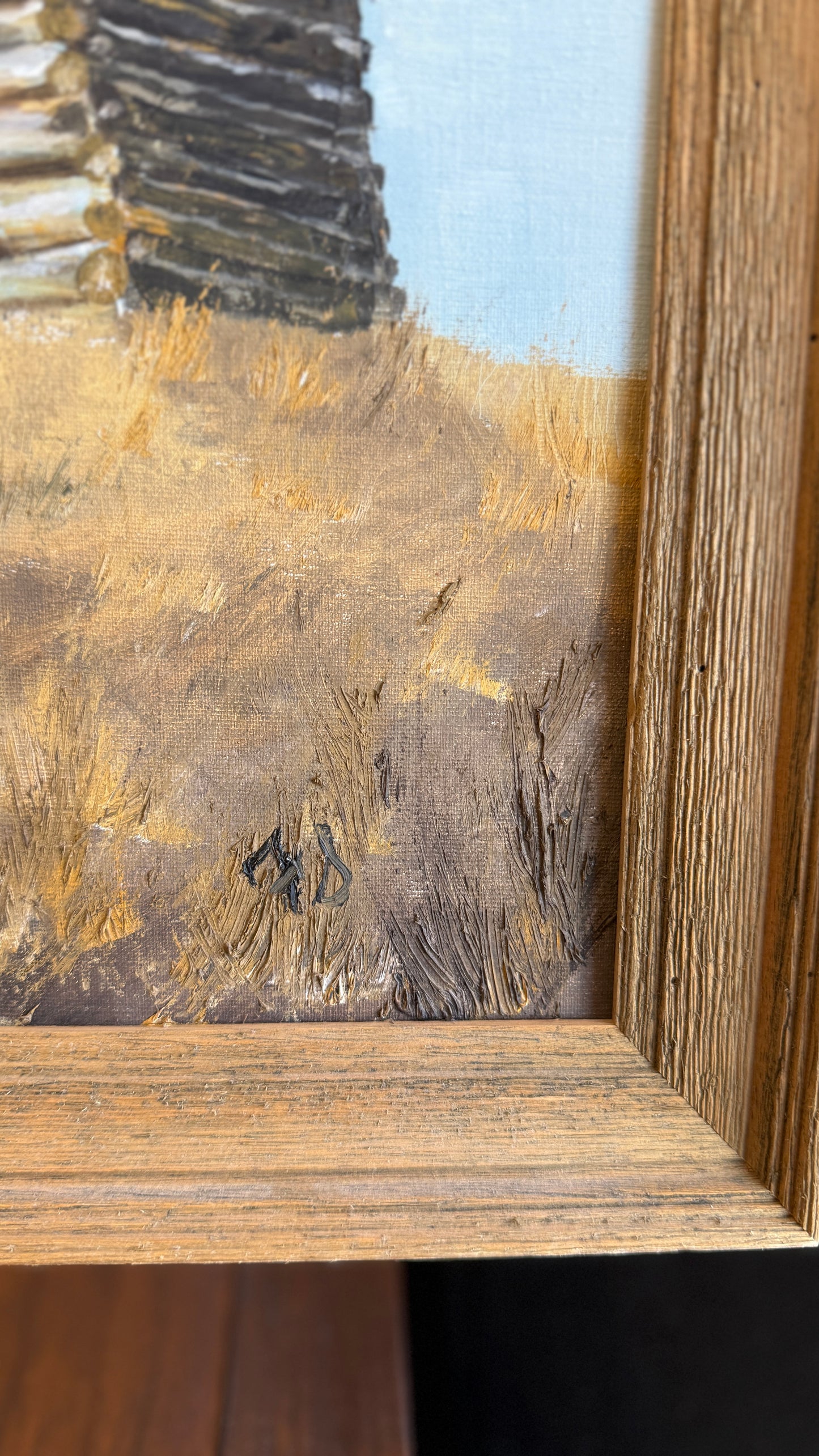 Vintage Prairie Cabin Landscape Painting