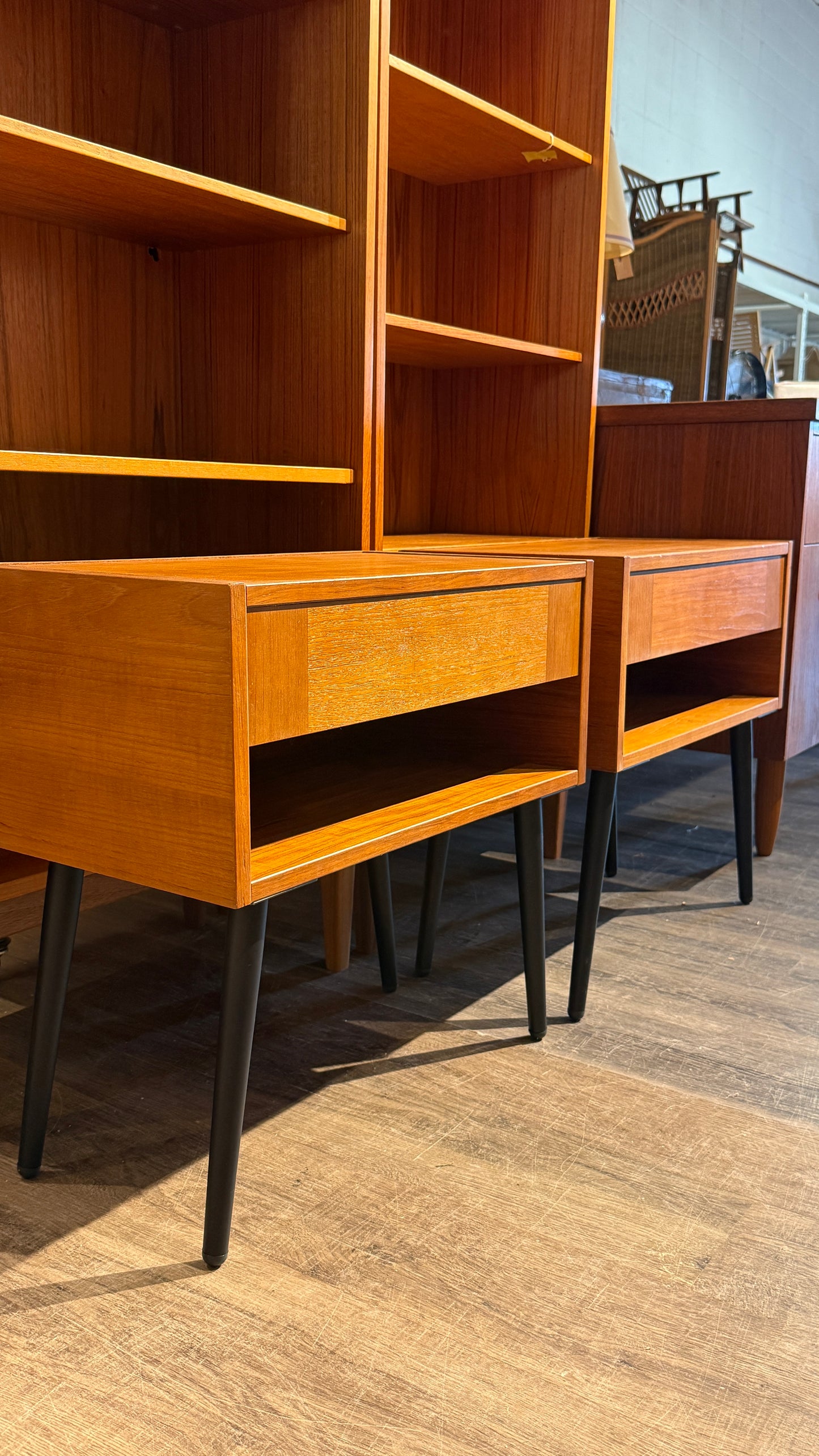 Pair of Vintage Teak Nightstands on Metal Legs