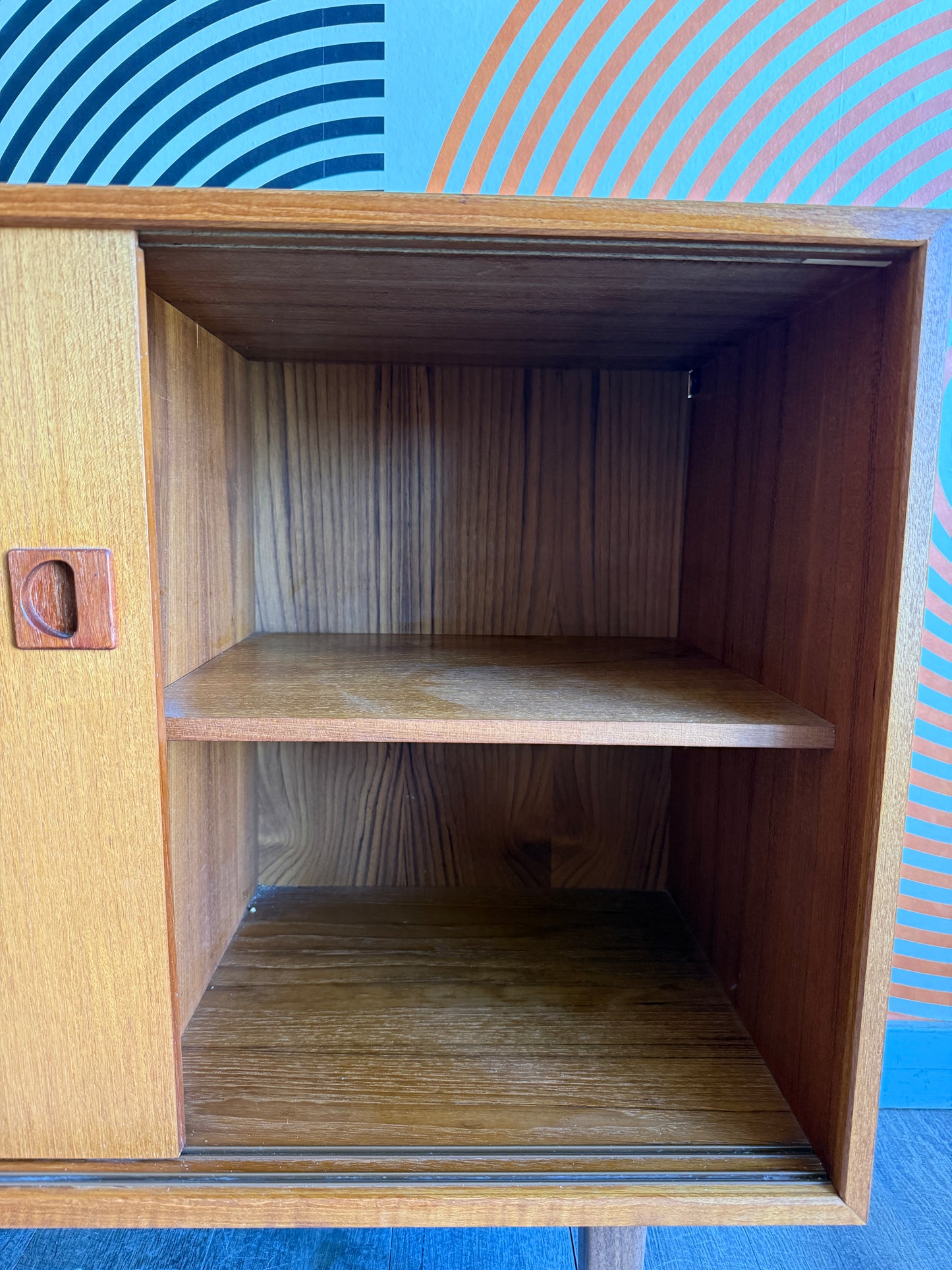 Compact Teak Cabinet with Sliding Doors