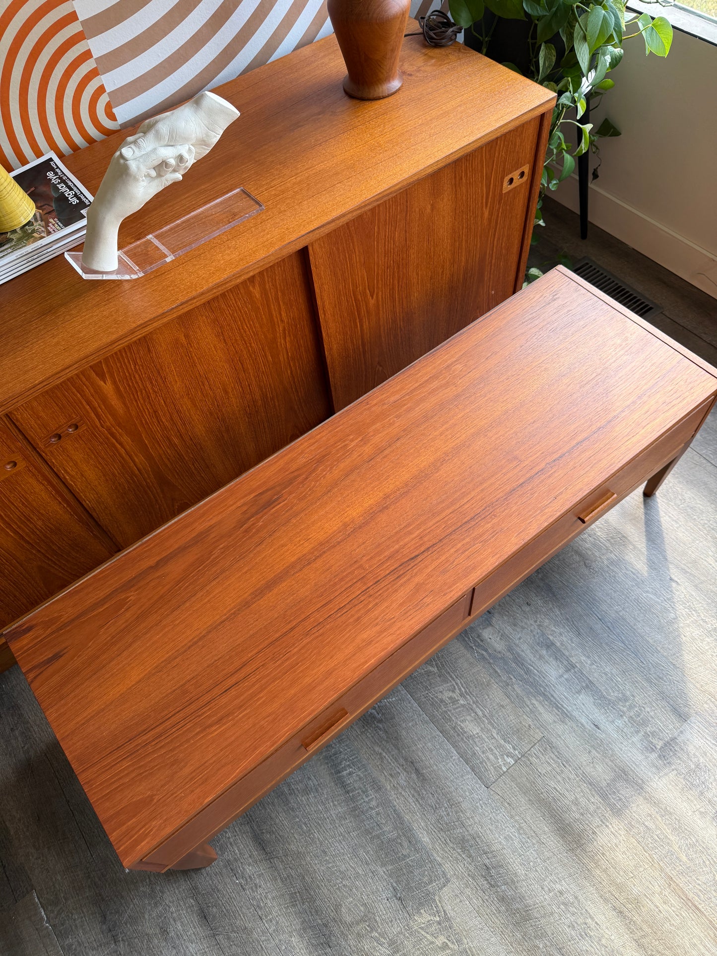Low Vintage Teak Cabinet on Custom Base