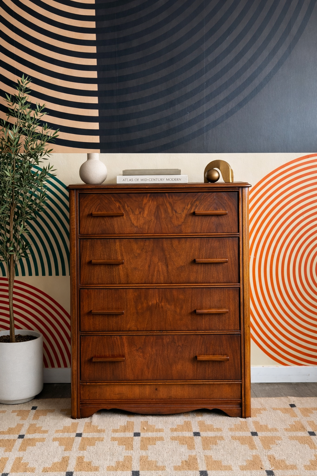Vintage Walnut 4 Drawer Dresser