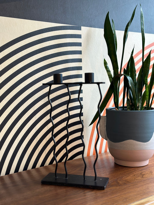 Vintage Black Metal Wavy Candle Holder (Heavy)