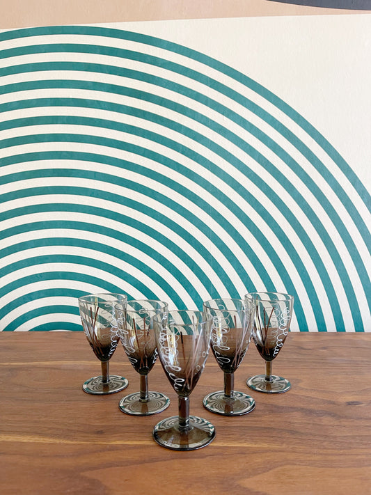 Set of 5 Vintage Port Wine Glasses