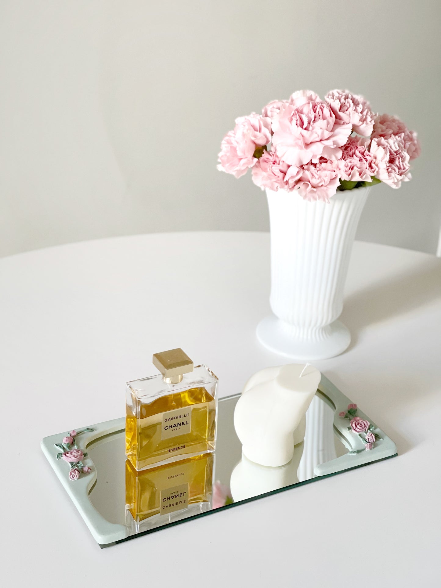 Vintage Mirrored Vanity Tray with Ceramic Roses