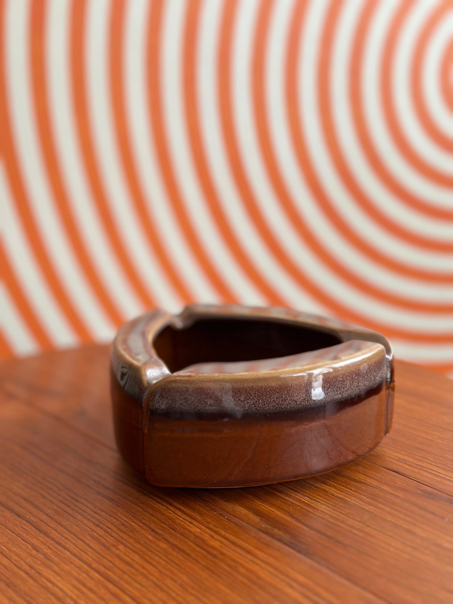 Vintage MCM Glazed Ceramic Triangle Ashtray