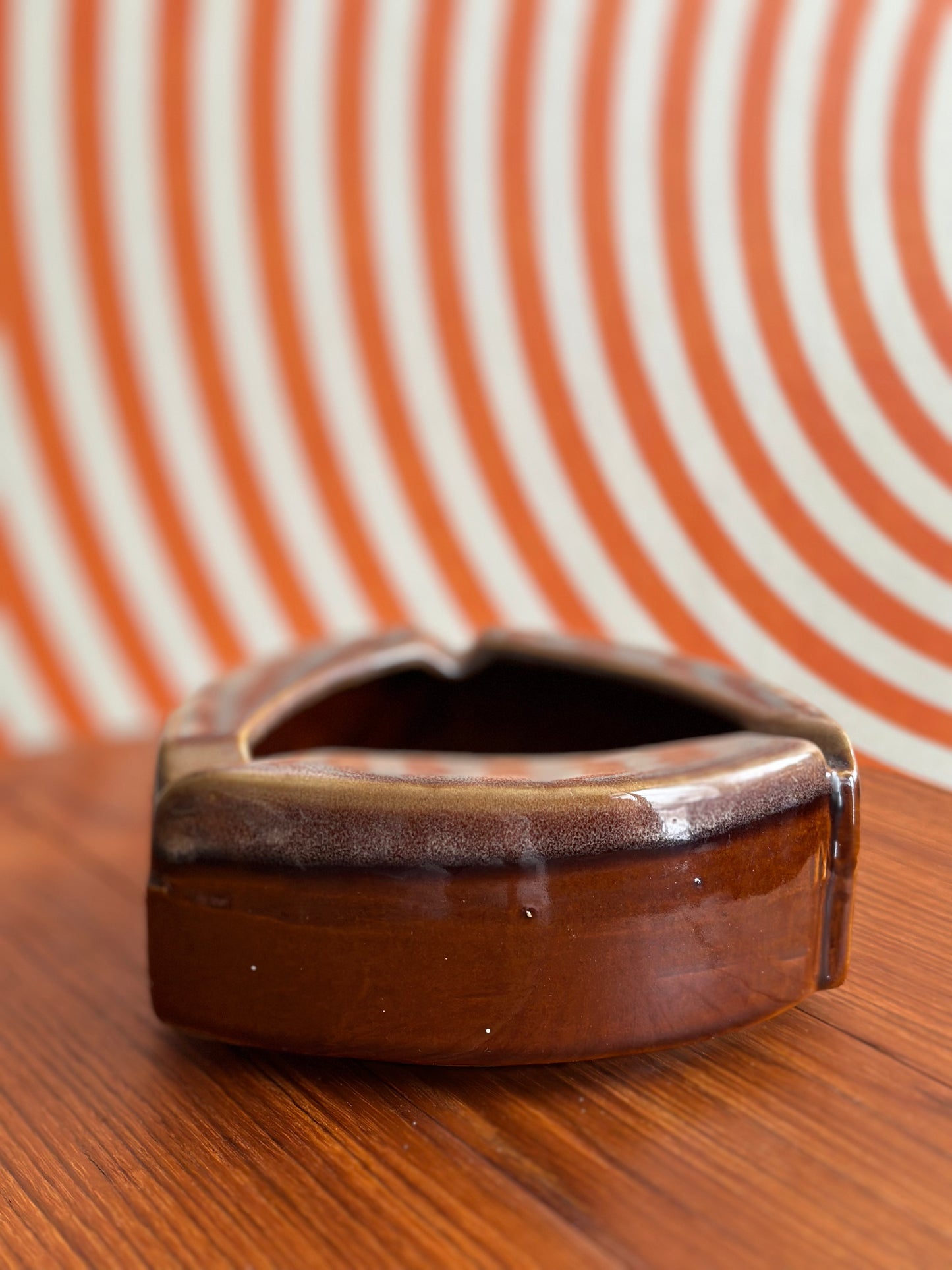 Vintage MCM Glazed Ceramic Triangle Ashtray
