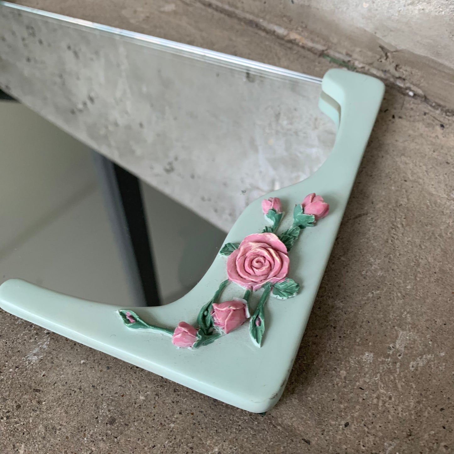 Vintage Mirrored Vanity Tray with Ceramic Roses