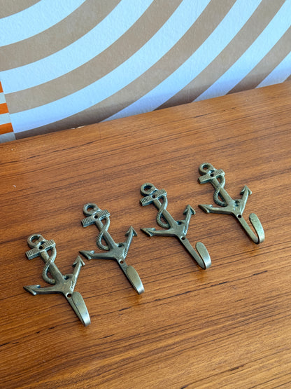 Set of 4 Vintage Brass Nautical Anchor Hooks