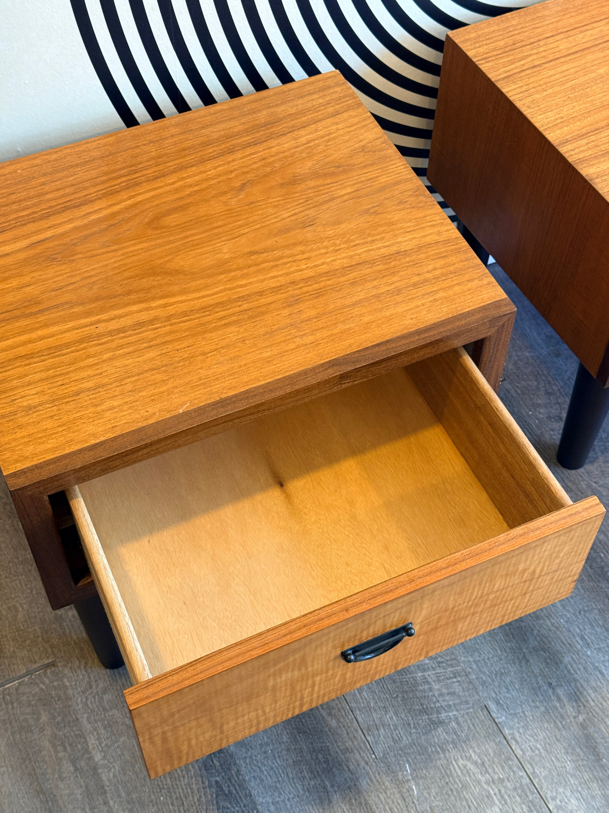R.S. Associates Teak Nightstands with Metal Pulls