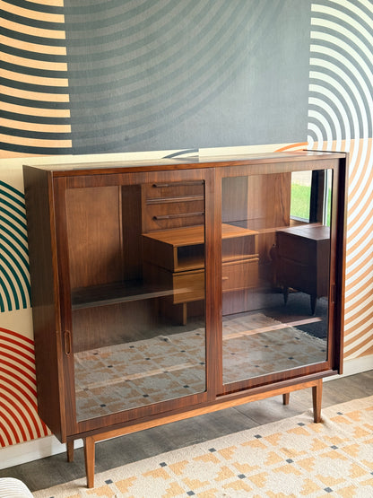 Vintage Danish Rosewood Curio Cabinet on Walnut Base