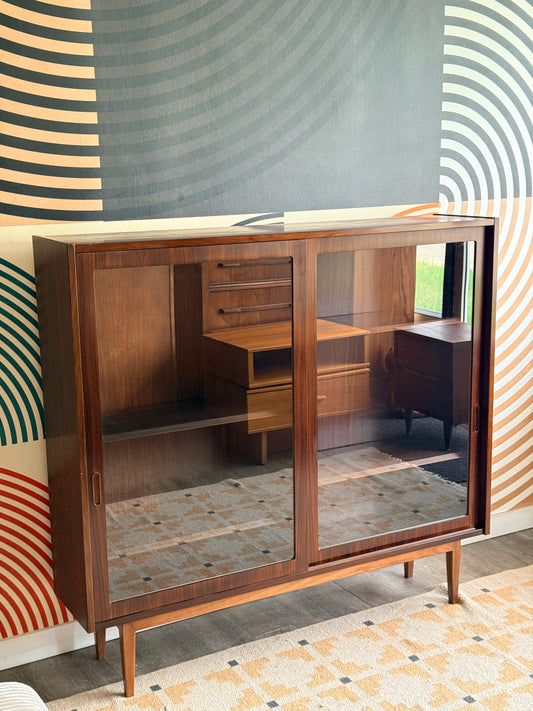 Vintage Danish Rosewood Curio Cabinet on Walnut Base