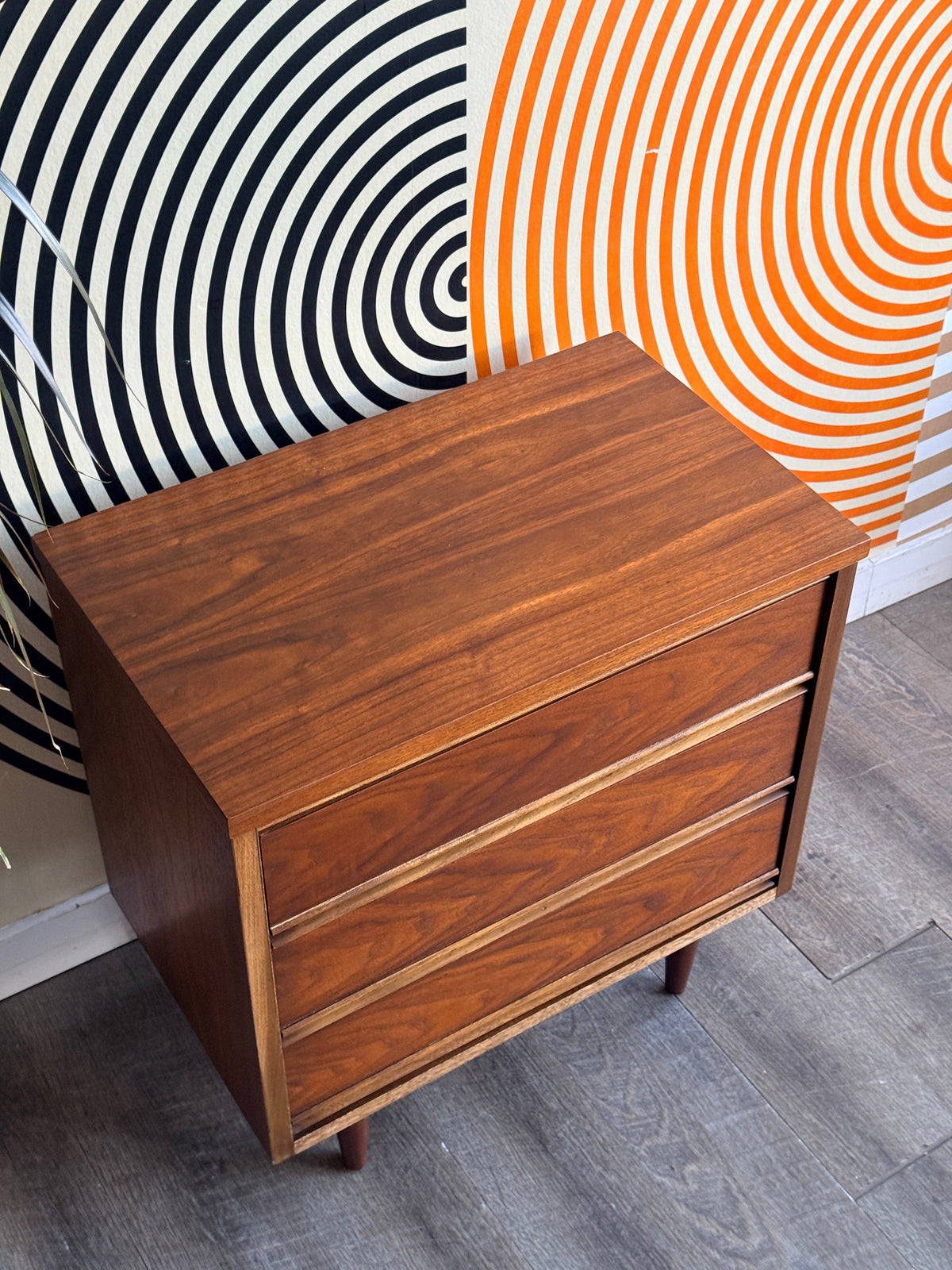 Vintage Three Drawer Walnut Nightstand