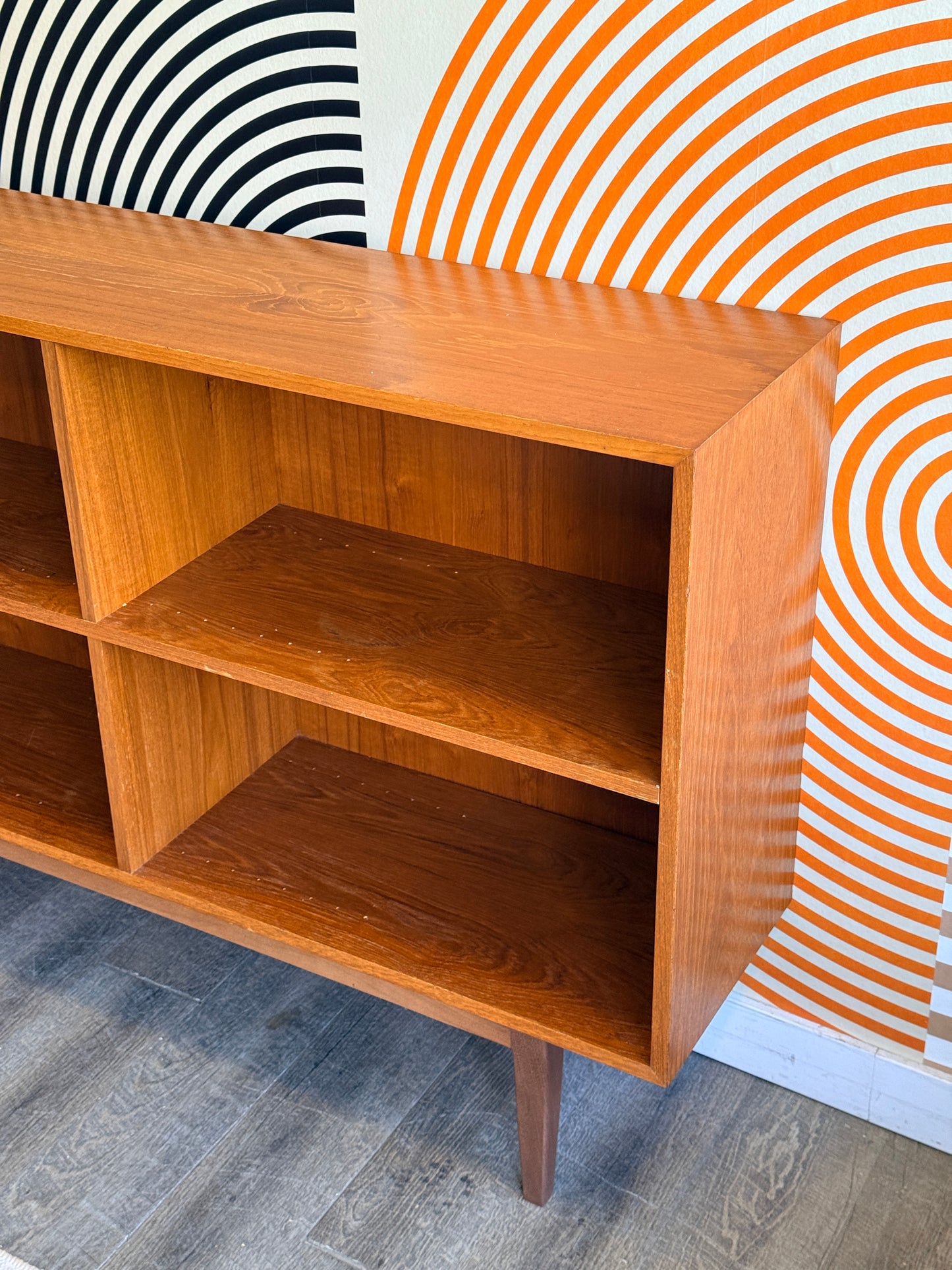 Vintage Teak Bookcase on Solid Walnut Legs