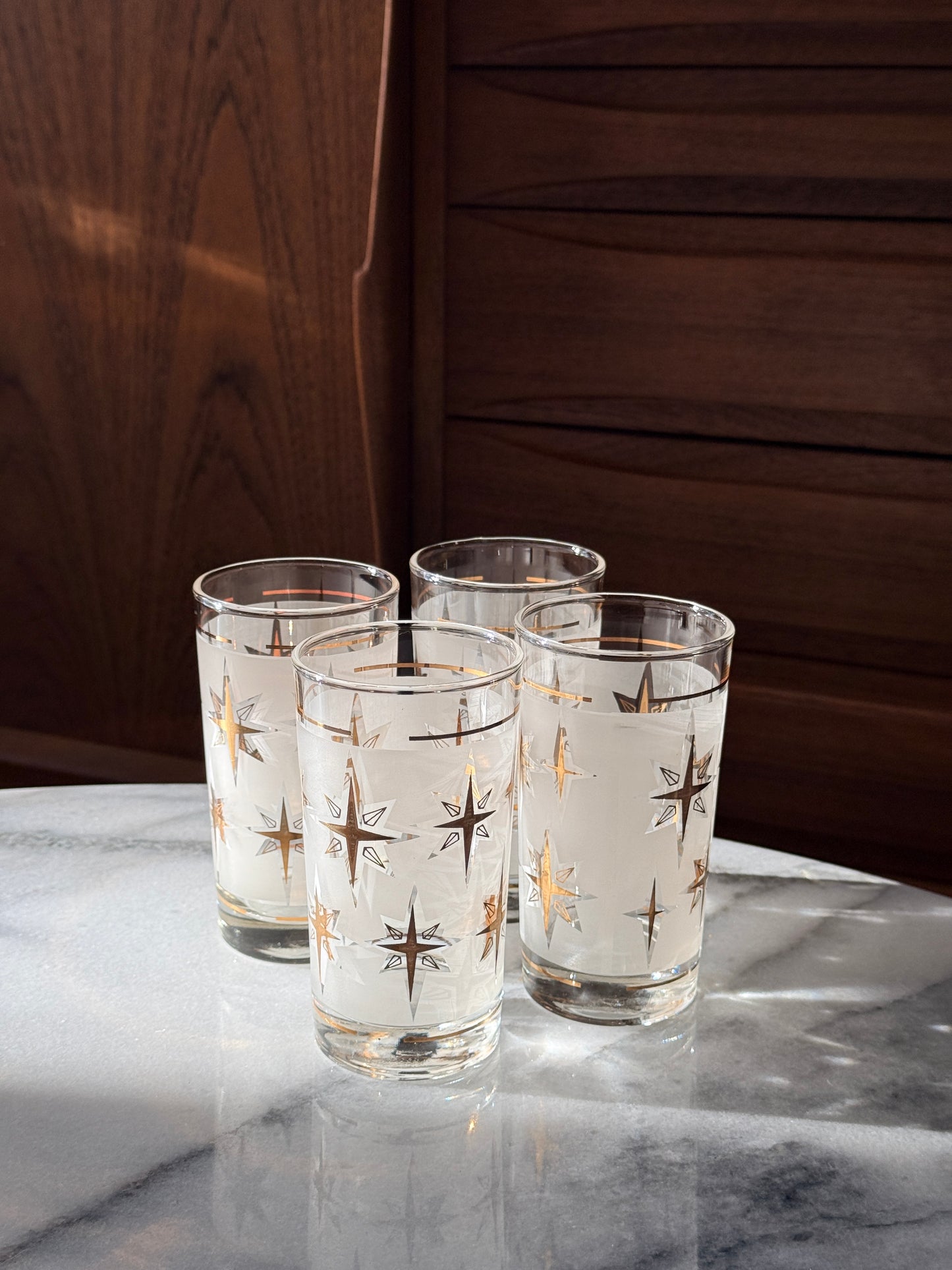 Set of 4 Vintage MCM Dominion Atomic Starburst Glasses