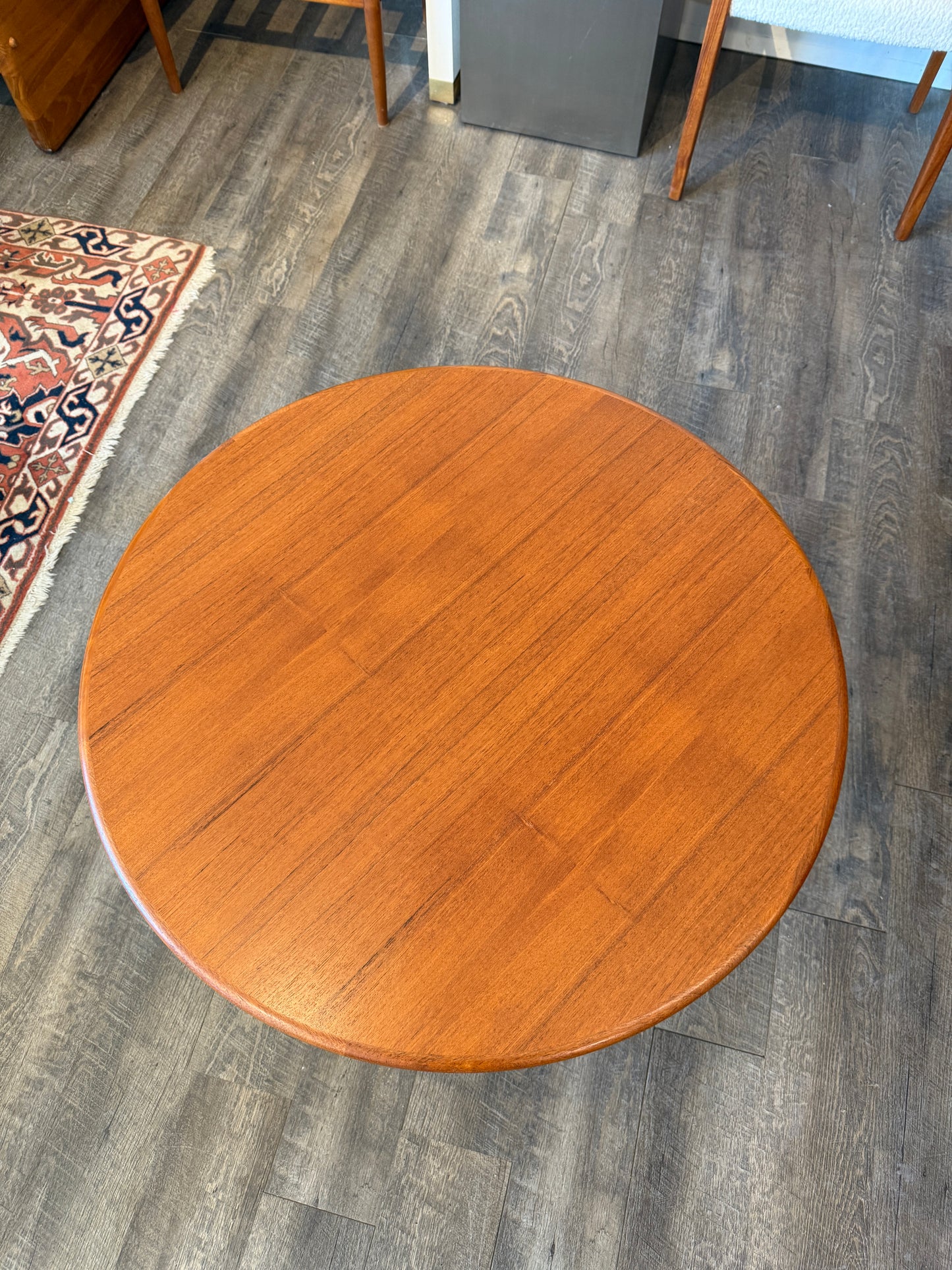 Vintage Round Teak and Rattan Coffee Table