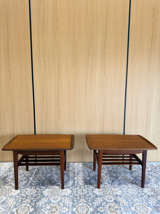 Pair of Vintage Afromosia Teak End Tables with Slatted Undershelf