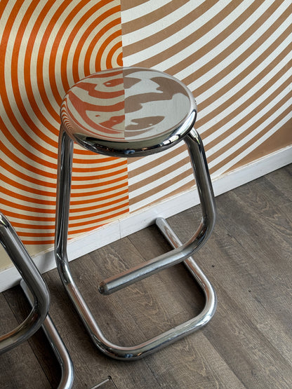 Set of 3 Chrome Paper Clip Bar Stools