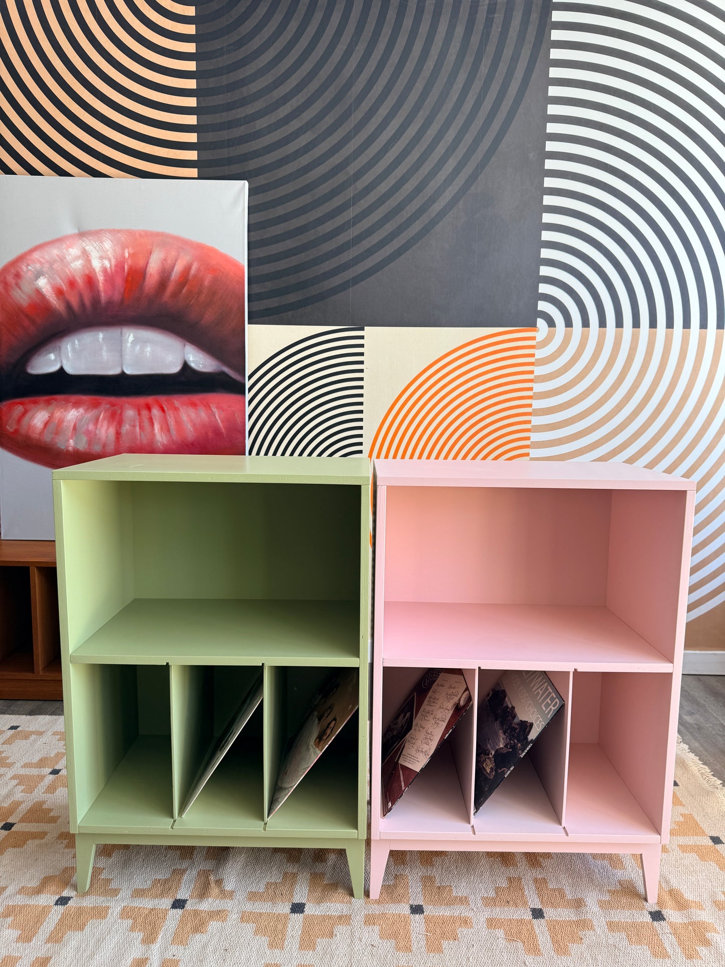 Custom Pink and Green Record Cabinet