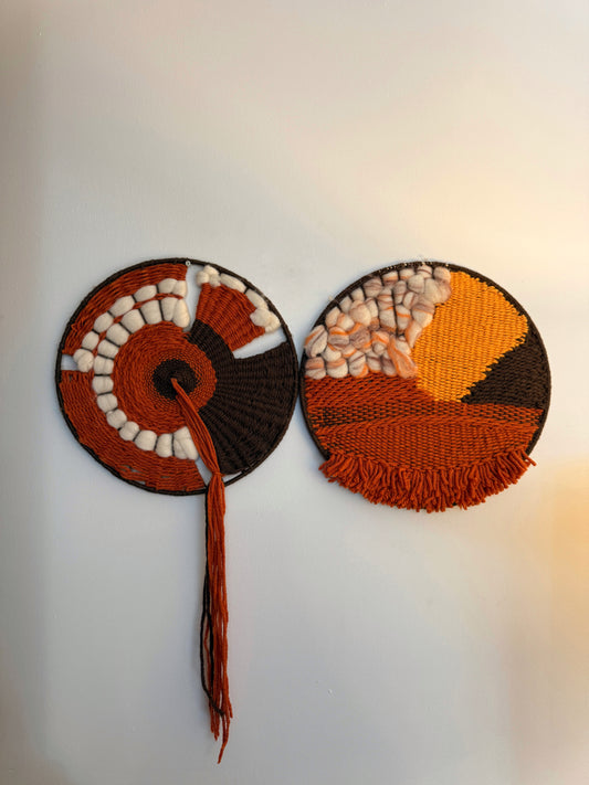Pair of Vintage Woven Fibre Wall Art