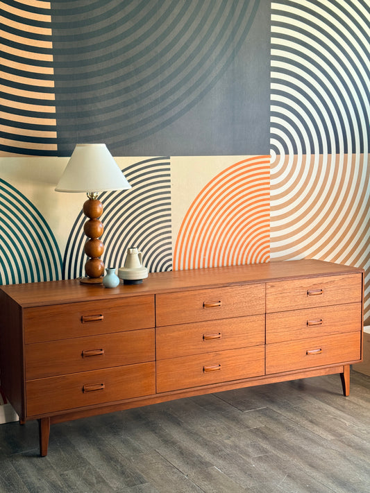 Vintage Teak 9 Drawer Dresser