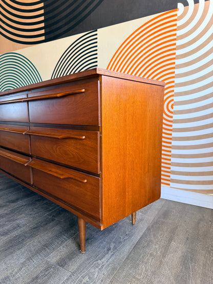 Vintage Walnut 9 Drawer Dresser