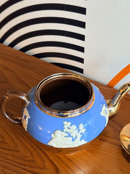 Vintage Teapot Gibsons Blue and Gold Gilt, Staffordshire England