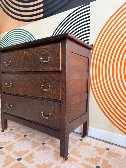 Antique 3-Drawer Dresser with Tiger Pattern Finish