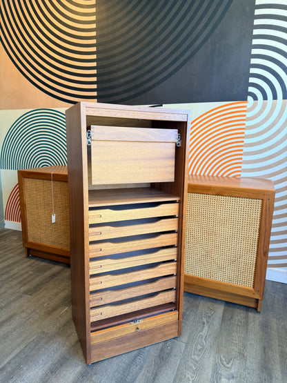 Danish Teak Tambour Door Filing Cabinet