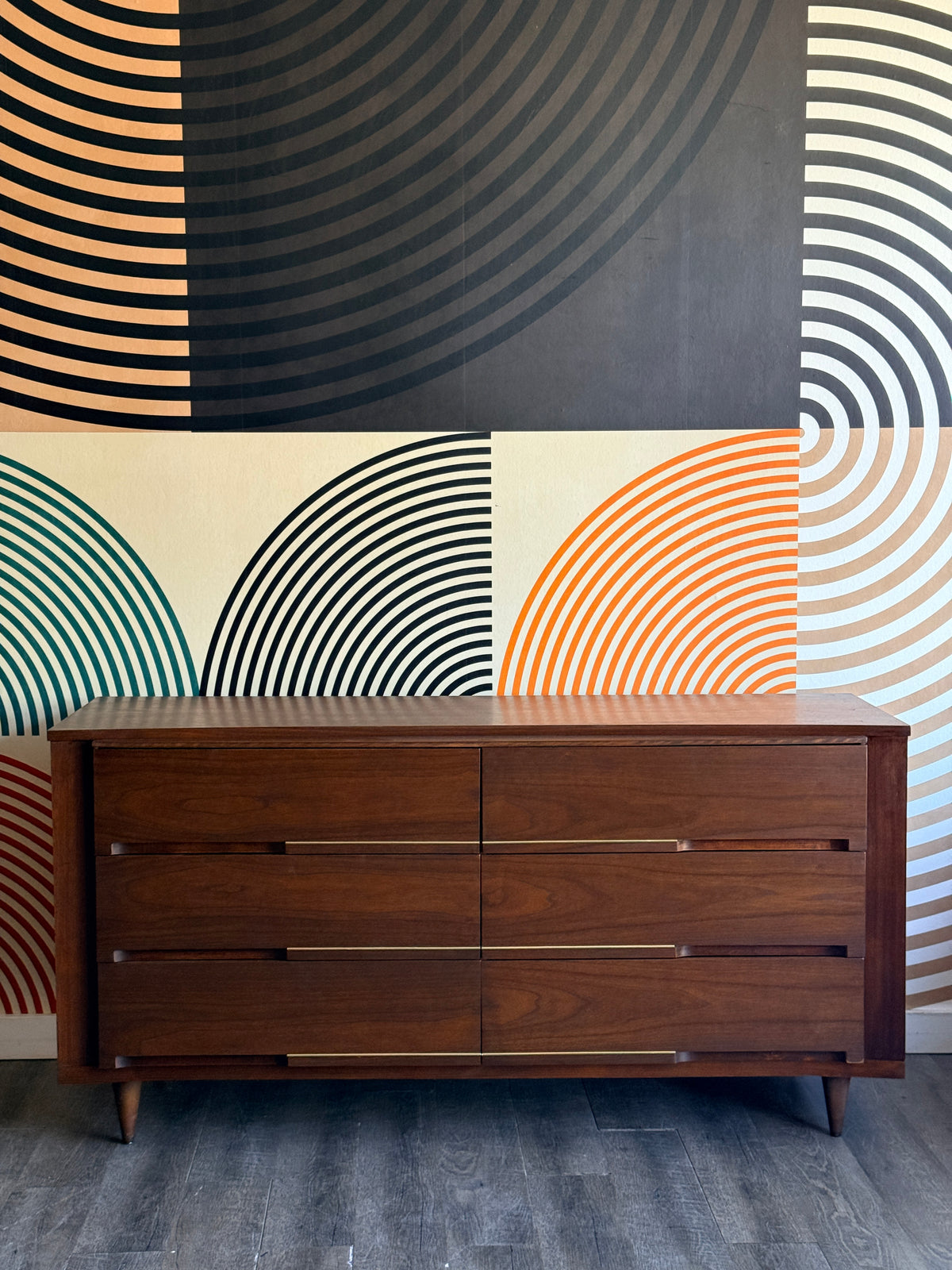 Vintage 6 Drawer Walnut Dresser by Viscol